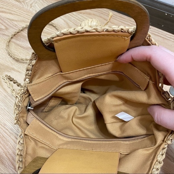 Straw Woven Circular Bag Purse Boho Beach Tan - Picture 8 of 8